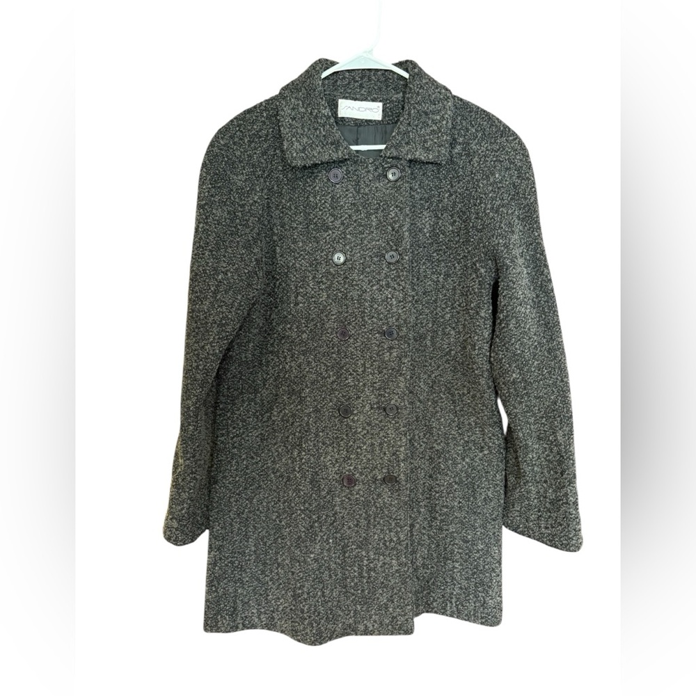 Sandro Vintage Wool Blend Double-Breasted Pea Coat in Charcoal